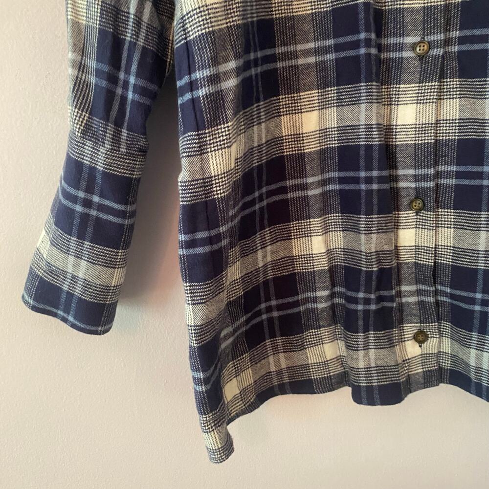 Goop G. Label Blue White Flannel Button Down Shirt Cotton Western Women's size 0 - Picture 4 of 9
